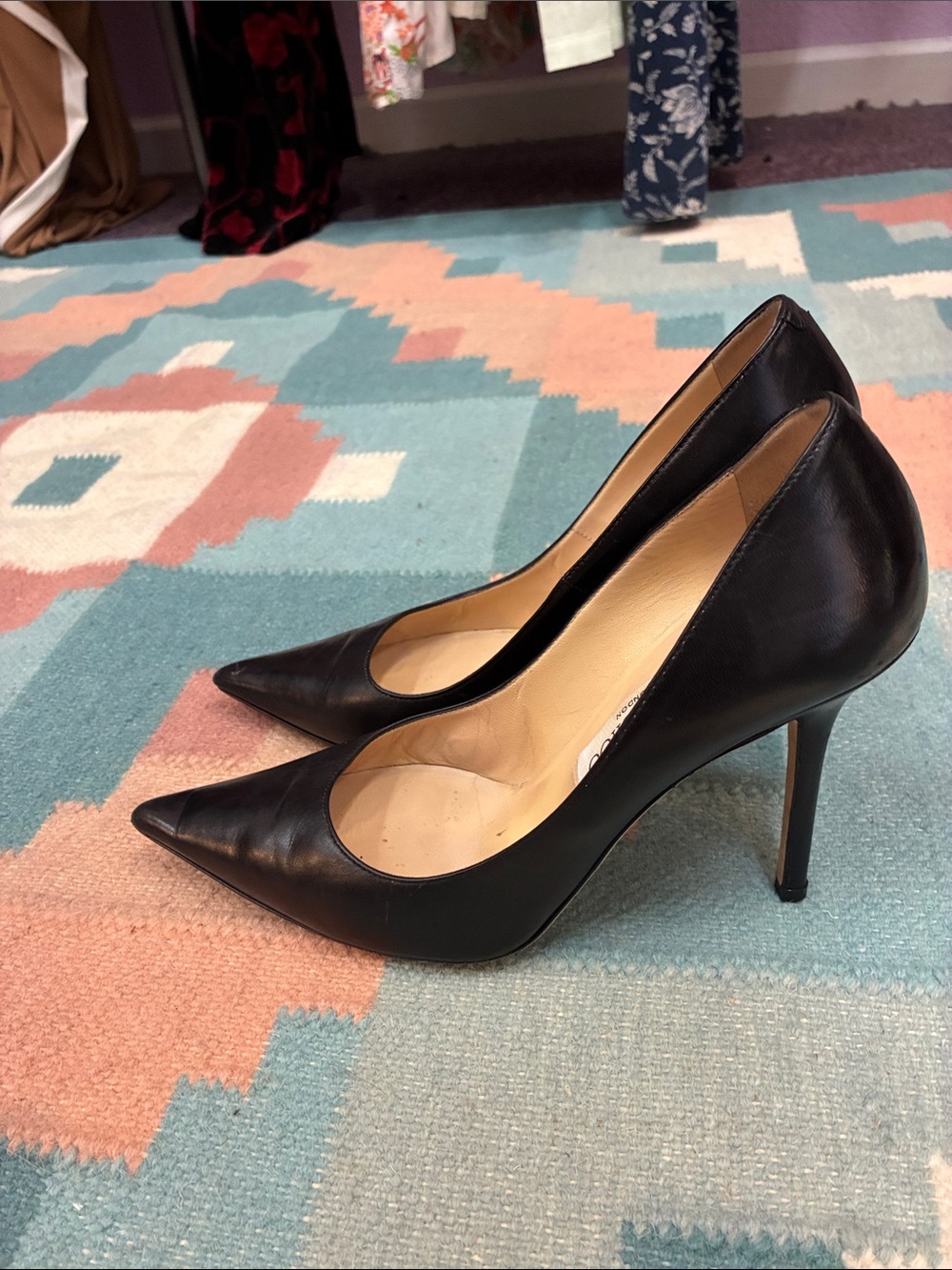 Jimmy Choo Black Pointed Toe Leather Pumps Heels Size 38